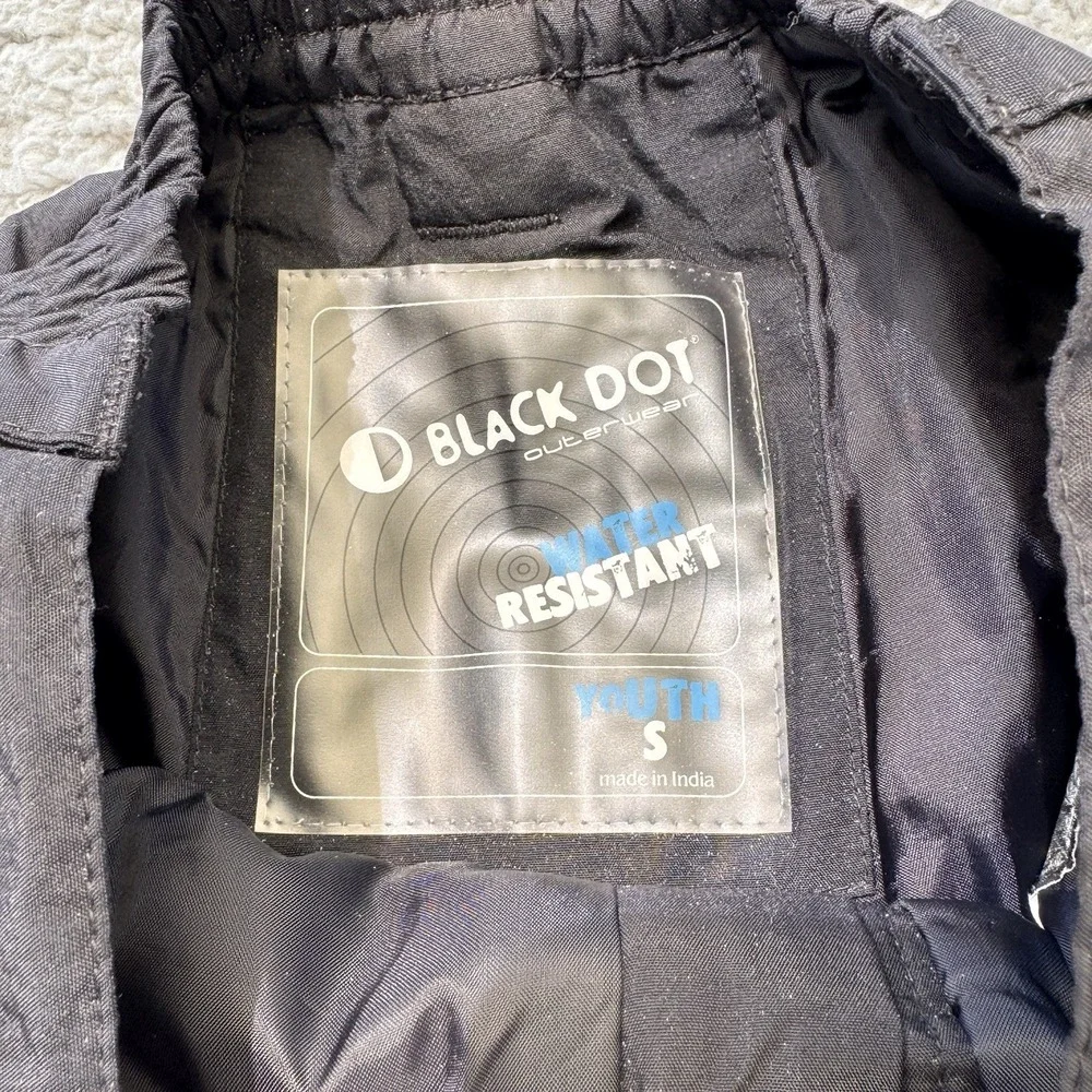 Black Dot Water Resistant Boys Girl Nylon Snow Ski Pants‎ Black Size Youth Small